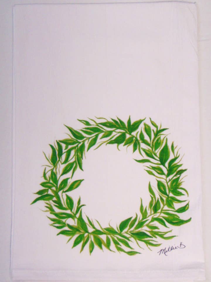 Limited Edition Wreath White Flour Sack Towel for wholesale by Lowcountry Linens