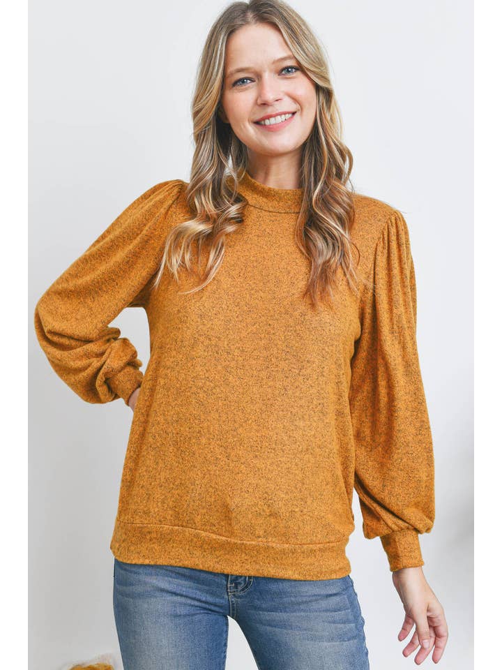 You & Me - Vente Haut en maille – femme - VENTE ! ! ! PPT21143 - HAUT À MANCHES BOUFFANTES À COL ROND - ANTHRACITE25