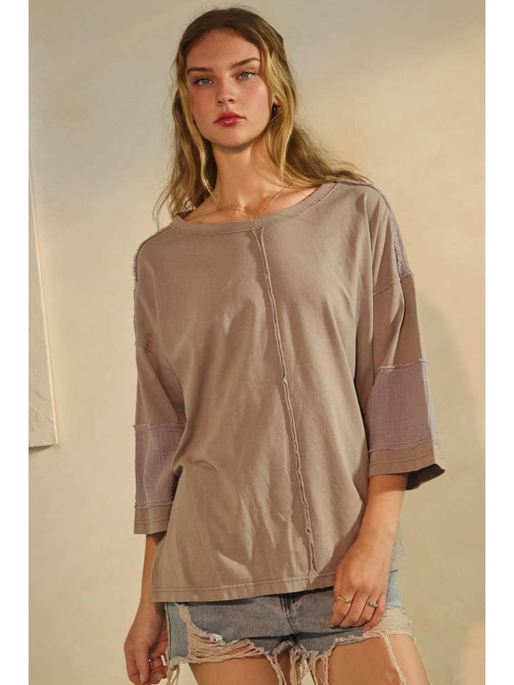Oddi - Wholesale Blouse - Women's - Acid Washed Mixed Fabric Pullover Top9