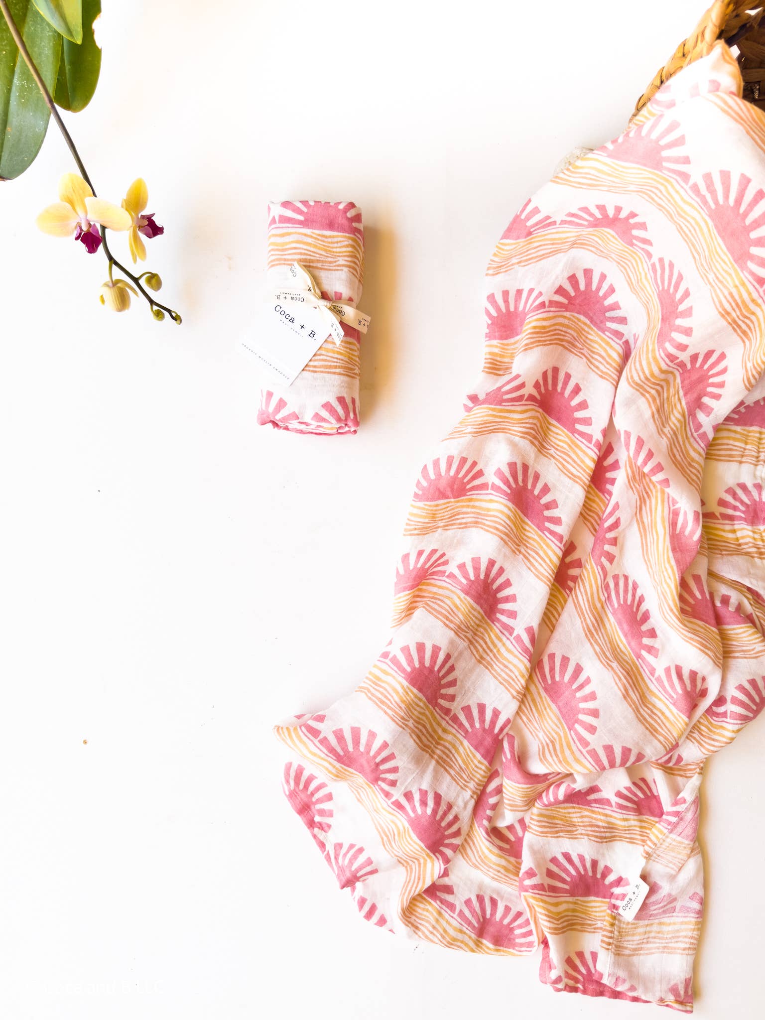 Coca + B.™ - Wholesale Milestone Blanket - Kids & Baby - Organic Pink Sun + Wave Baby Swaddle | Coastal Nursery Decor9