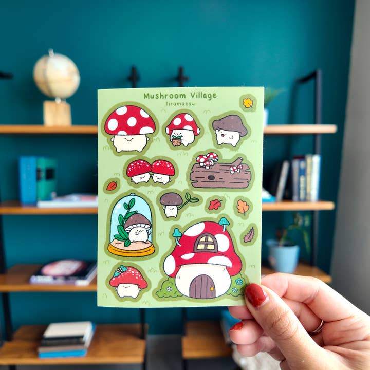 Feuille d'autocollants déco Village Champignon pour la vente par Tiramaesu