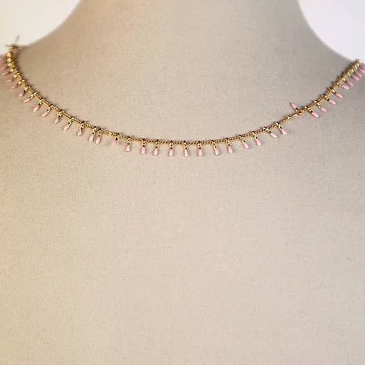 Collana Lorela rosa confetto per la vendita all'ingrosso da parte di Baroca Bijoux Paris