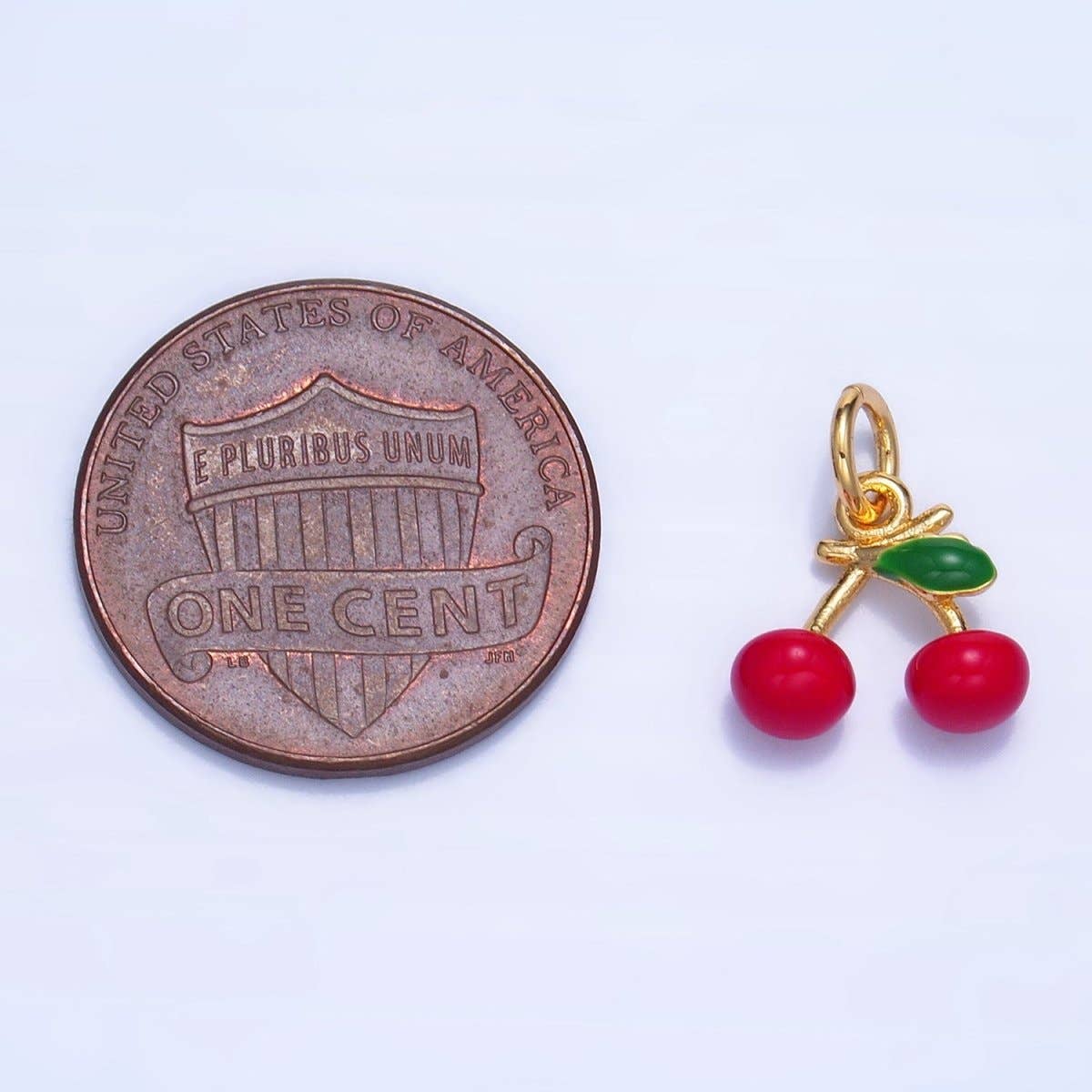 Aim Eternal - Wholesale Individual Charm/Pendant - 24K Gold Filled Cherry Fruit Enamel Mini Multidimensional Charm | W0572