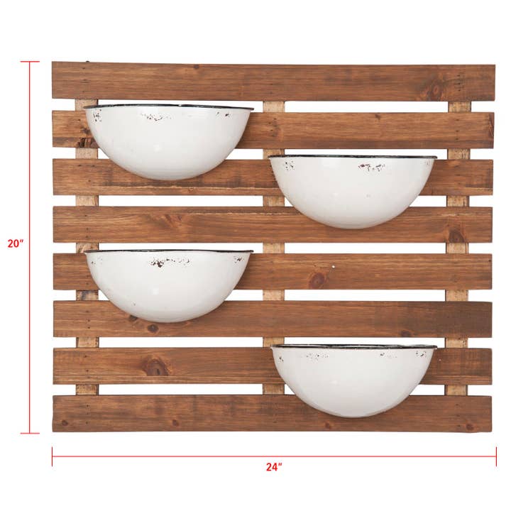 Foreside Home & Garden - Wholesale Wall Planter - Rustic Slat Wood Wall Planter with Four Distressed Pots4
