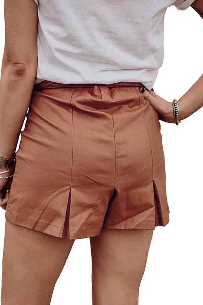 Brun Plisseret split hem satin shorts CY010 for engroshandel på Faire1