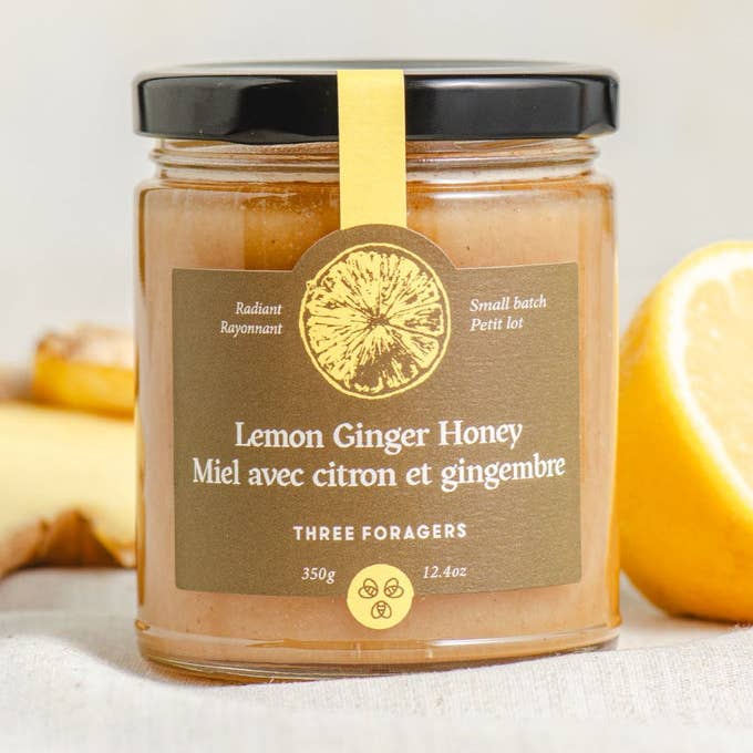 Miel infusé au citron et au gingembre - 350 g pour la vente par Three Foragers