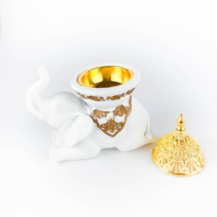 GREENROOTS USA LLC - Wholesale Incense Holder - White Elephant Incense Burner/Candle Holder 5"H 5"W6