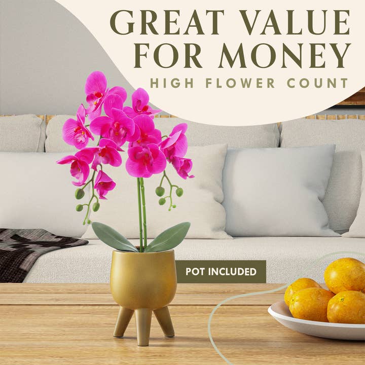 Forever Leaf - Wholesale Artificial Flowers - Artificial Purple Orchid Flower in Gold Pot