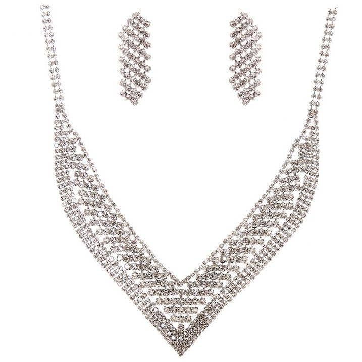 Diacly – wholesale Link & chain necklace – Glamorous V Shape Bib CZ Necklace Set2
