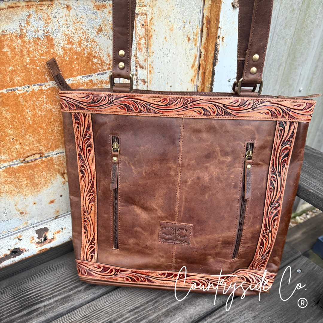 Texas Western Cowhide Bags and More – wholesale Tote bag – Women's – Lucille Tooled Leather Cowhide Tote, Purse4