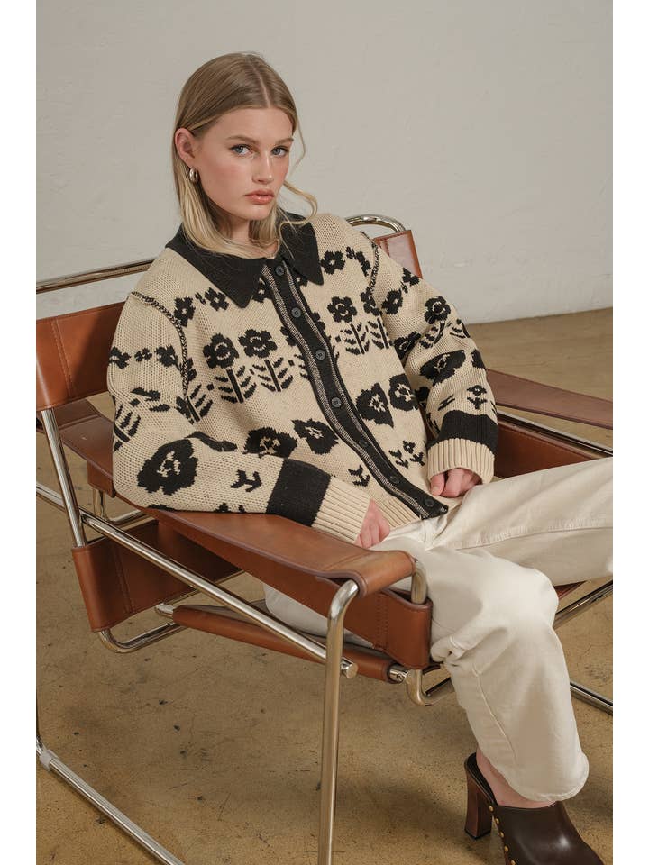 Floral Jacquard Knit Cardigan - RSW1120 for wholesale on Faire1