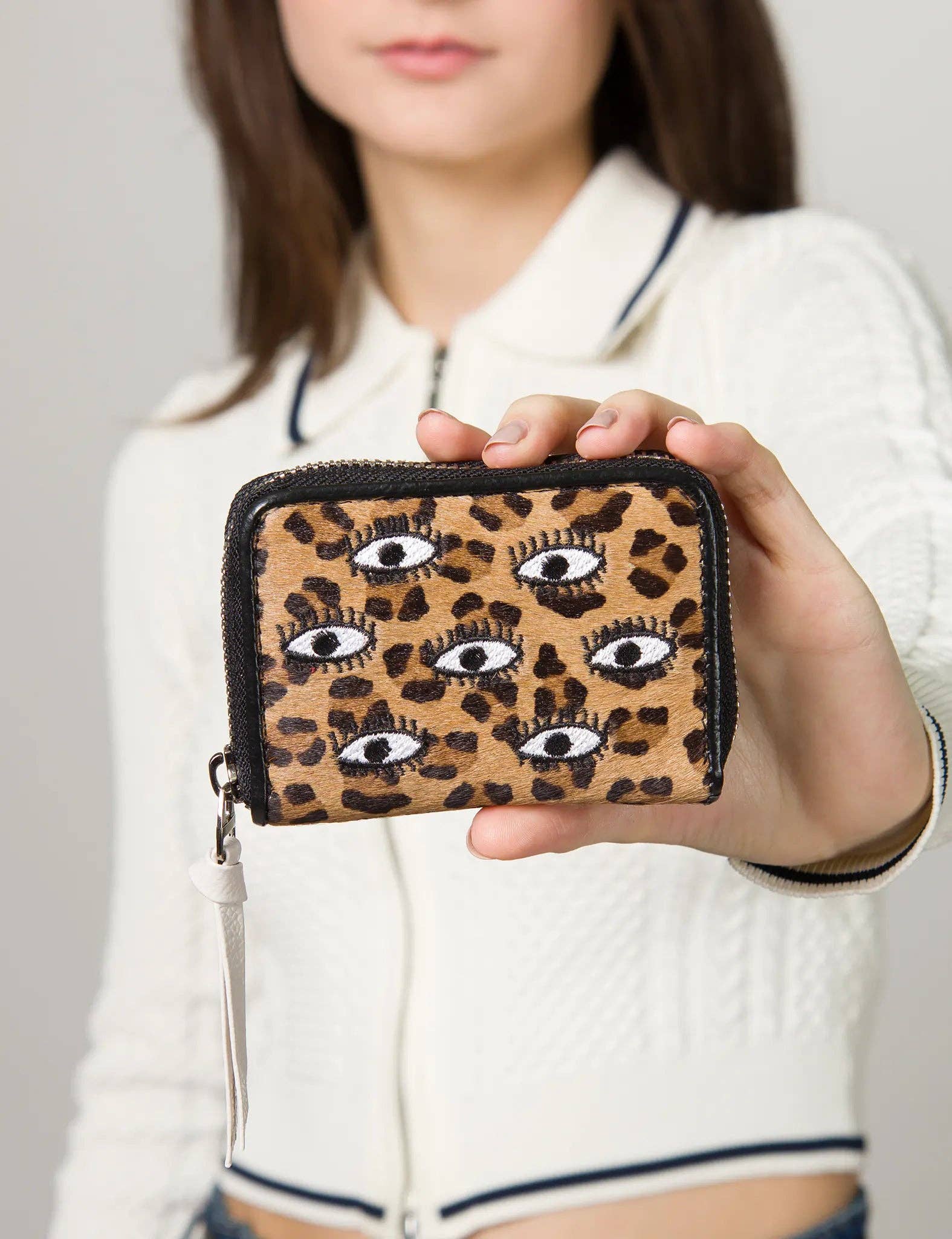 Min & Mon - Wholesale Wallet - Women's - Frodo Animal Print Leather Zip Around Wallet - All Over Eyes Embroidery1