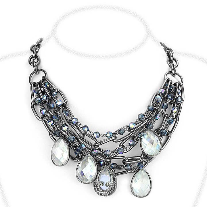 LO4211 - TIN Cobalt Black Brass Necklace with AAA Grade CZ in Clear for wholesale by Alamode