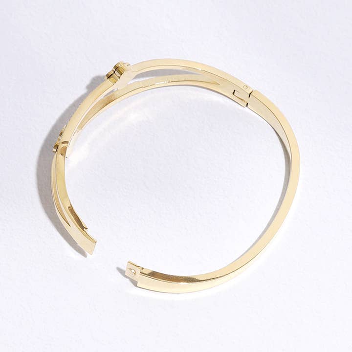 ORO Bracciale rigido placcato in oro bicolore con trifoglio cubico in vendita all'ingrosso su Faire3