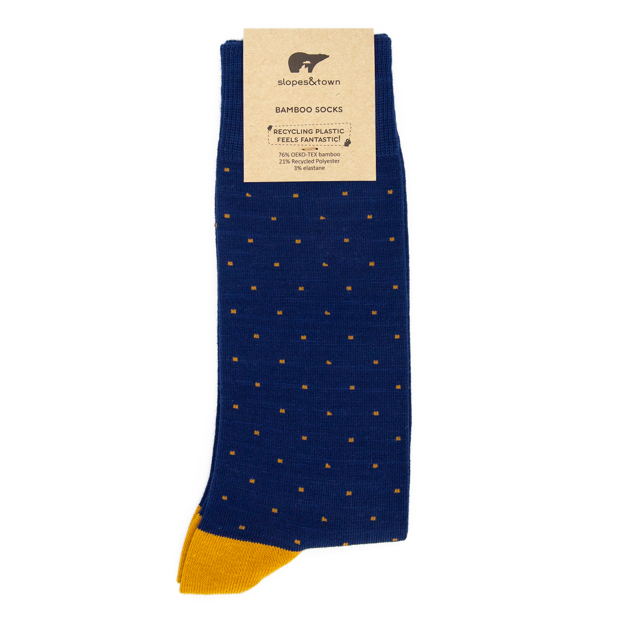 Slopes&Town - Wholesale Socks - Unisex - Blue and Mustard Dots Bamboo Socks1