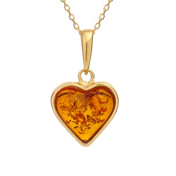Cognac amber heart pendant, 925 gold-plated silver, 1.4+1 cm for wholesale by OPALOOK France