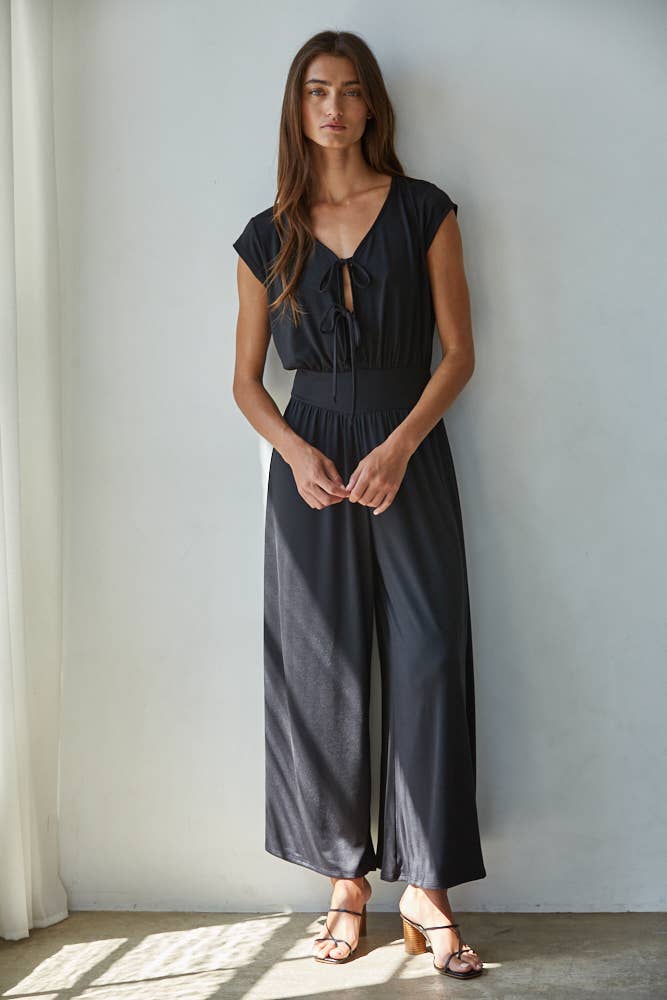 By Together - Wholesale Jumpsuit - Women's - RJ3551 | Knit Polyester Spandex V-Neck Short Sleeve Jumpsuit0