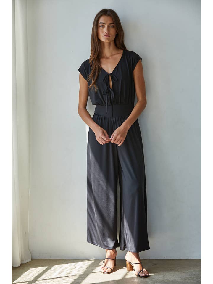 By Together - Wholesale Jumpsuit - Women's - RJ3551 | Knit Polyester Spandex V-Neck Short Sleeve Jumpsuit