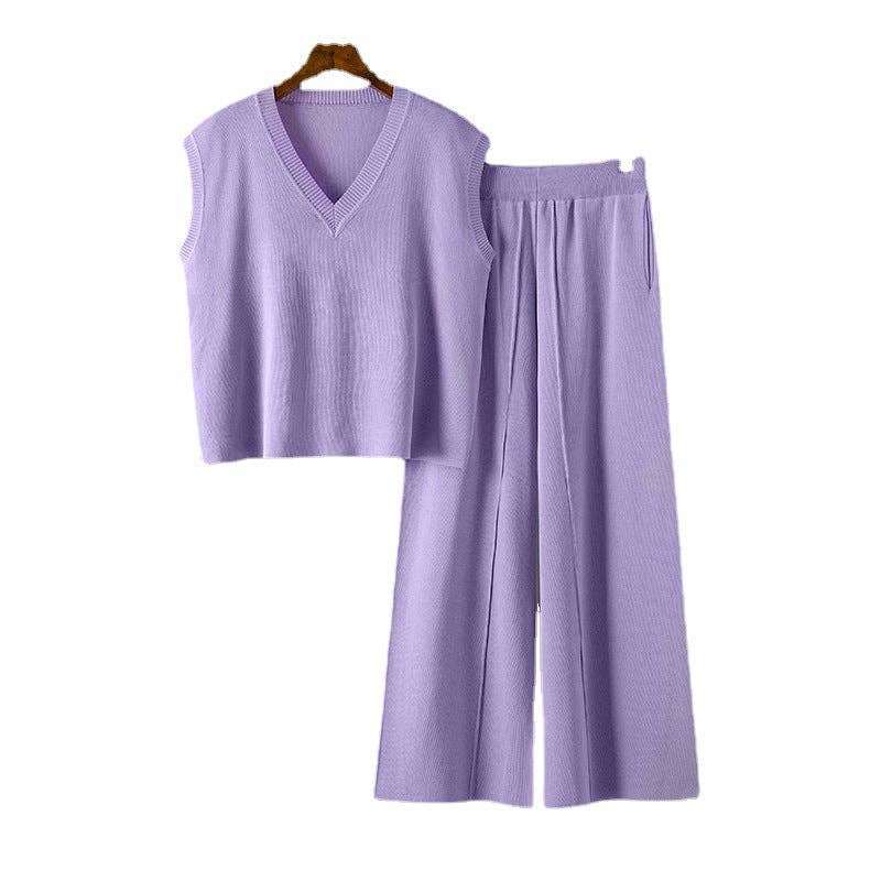 Marayn - Wholesale Top & Pant Set (NOT Loungewear) - Women's - Chic Knit Vest  WideLeg Pants Set2