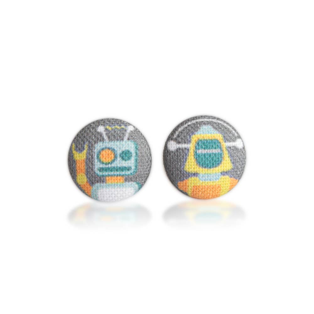 Rachel O's - Wholesale Stud/Post Earrings - Robot Fabric Button Earrings4