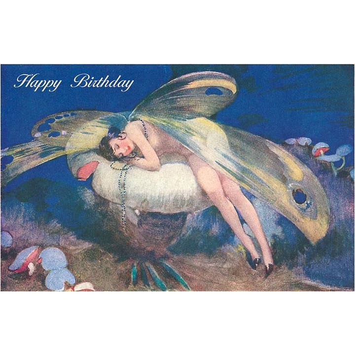 Greeting Card HB-393 Happy Birthday, Fairy Sleeping on Toads for wholesale by Found Image Press