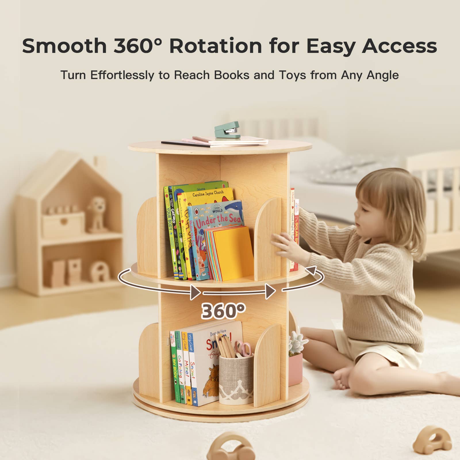 Clear 2-Tier Rotating Bookshelf, Ideal bookcase for Small Space for wholesale on Faire1