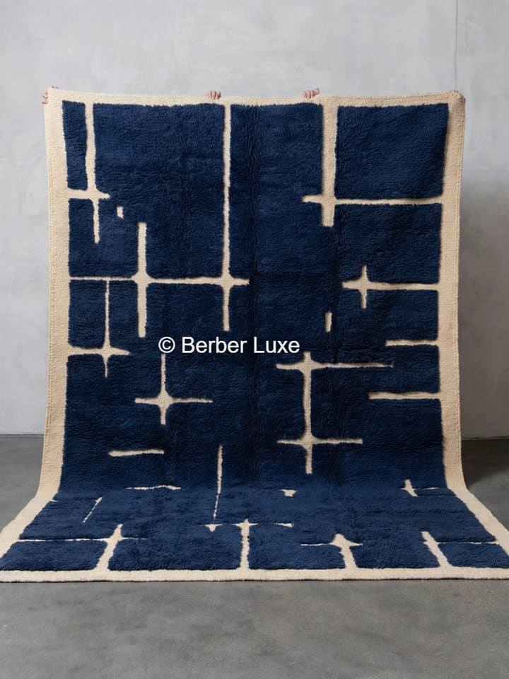 Wool Area Rug Handmade Moroccan Rug, Blue Modern Geometric for wholesale by BERBER LUXE