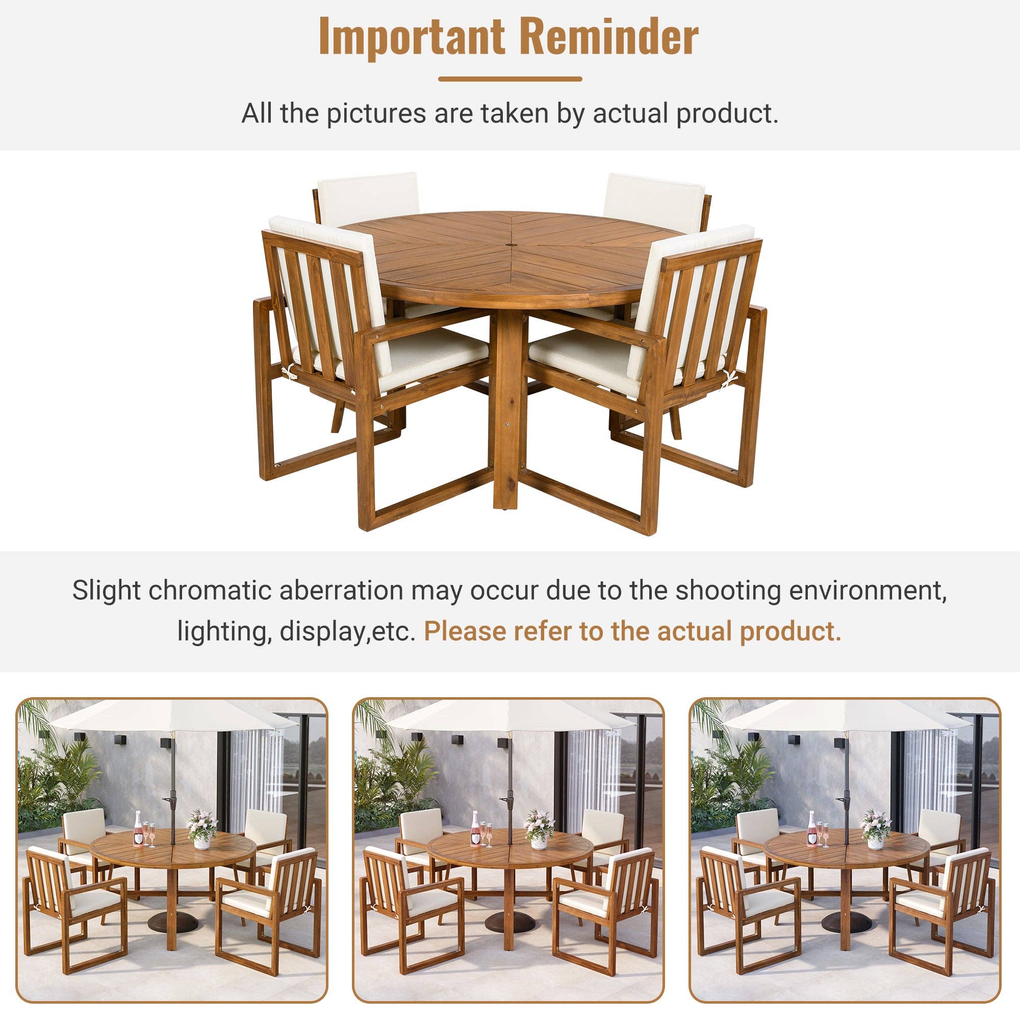 HOMYCASA DESIGN INC - Wholesale Patio Set - 5-Piece Outdoor Patio Dining Set Acacia Wood with Four Armchairs and Table, Beige8