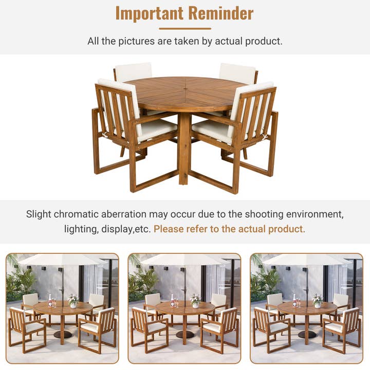 HOMYCASA DESIGN INC - Wholesale Patio Set - 5-Piece Outdoor Patio Dining Set Acacia Wood with Four Armchairs and Table, Beige8