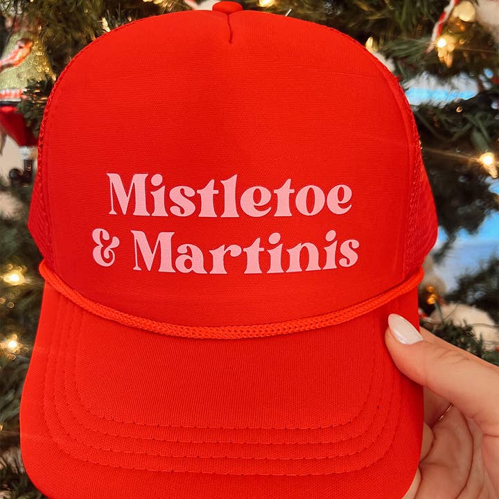 Maddon and Co - Wholesale Trucker Hat - Unisex - Mistletoe & Martinis Foam Trucker Hat - Red & Pink3