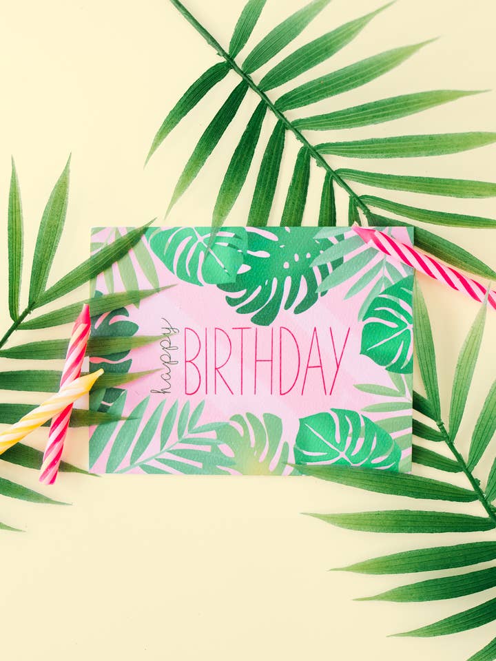 Feliz Aniversário - Palms & Monstera Leaves por atacado de Golden Rabbit Co.