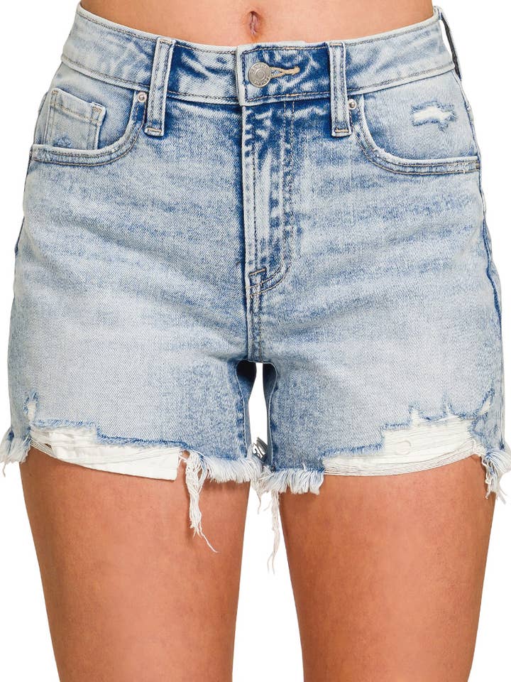 Distressed Hem Denim Shorts for wholesale by Vanilla Monkey