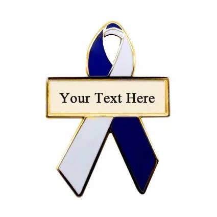 Blauw-witte gepersonaliseerde bewustmakingslinten | Gegraveerde pinnen voor wholesale door Personalized Cause