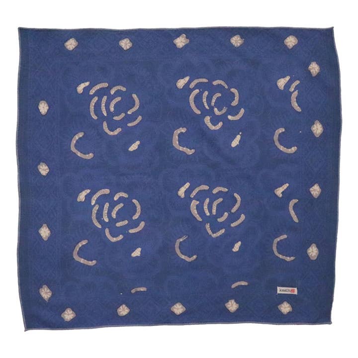 Kasih Co-op - Wholesale Bandana - Unisex - Hand Dyed Batik Bandana, 100% Soft Cotton, Blue Rose, Dark Blue, 18.5"