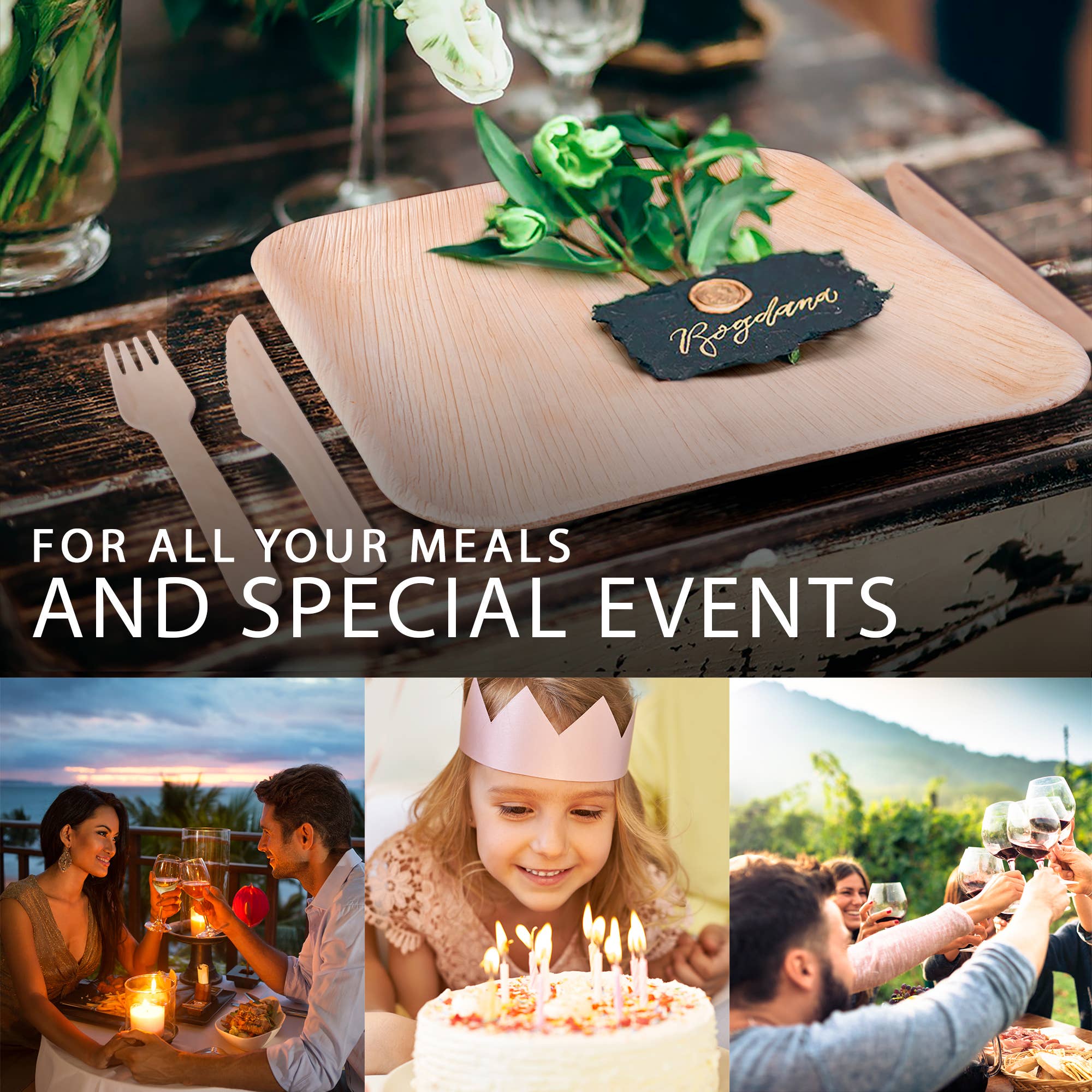 Eko Future - Wholesale Disposable Plate - 150 Square Palm Plates (50 Plates 10", 50 Forks, 50 Knives)4