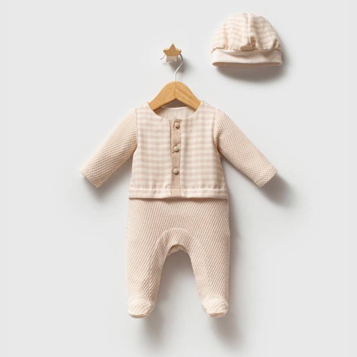 Omnis Pura - Wholesale Clothing Set - Baby - Premium Baby Outfit Set –Beige Knit Romper with Matching Hat