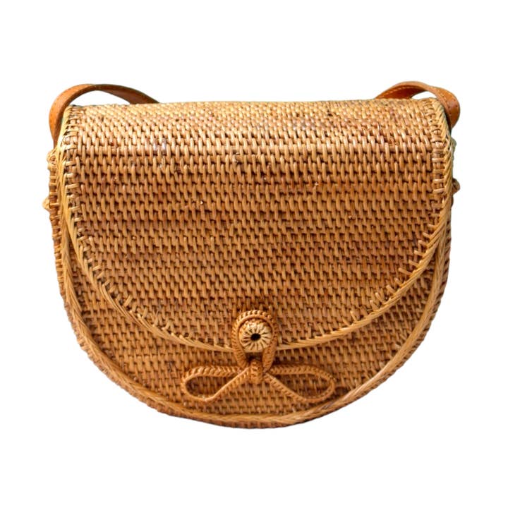 Rattan Saddle Messenger Crossbody Bag for wholesale by The Artisan and Company