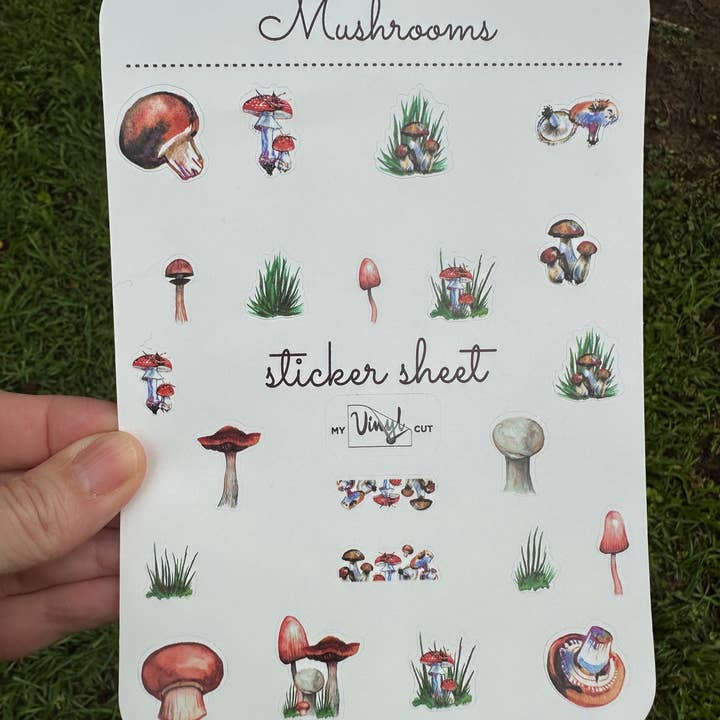 Sticker Sheet | Set 6 | planner stickers | Mushrooms | 5 x 7 inch sheet | permanent adhesive | waterproof ink for wholesale by My Vinyl Cut