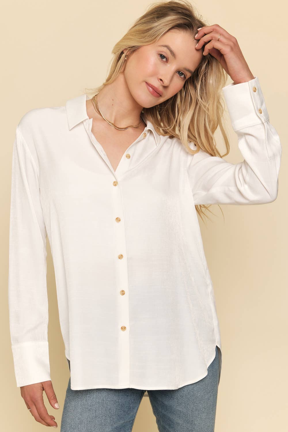 Wholesale 60014 Shiny Button Down Shirt for your store Faire