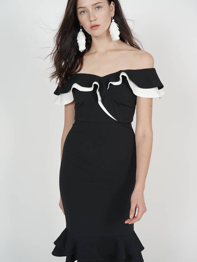 Flounce Mermaid Dress in Black White for wholesale by MDS