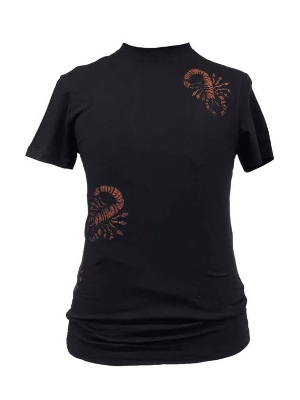 Impromptu Musé - Vendita all'ingrosso Maglietta serigrafata - Donna - T-shirt grafica stampata a mano Scorpione nera8