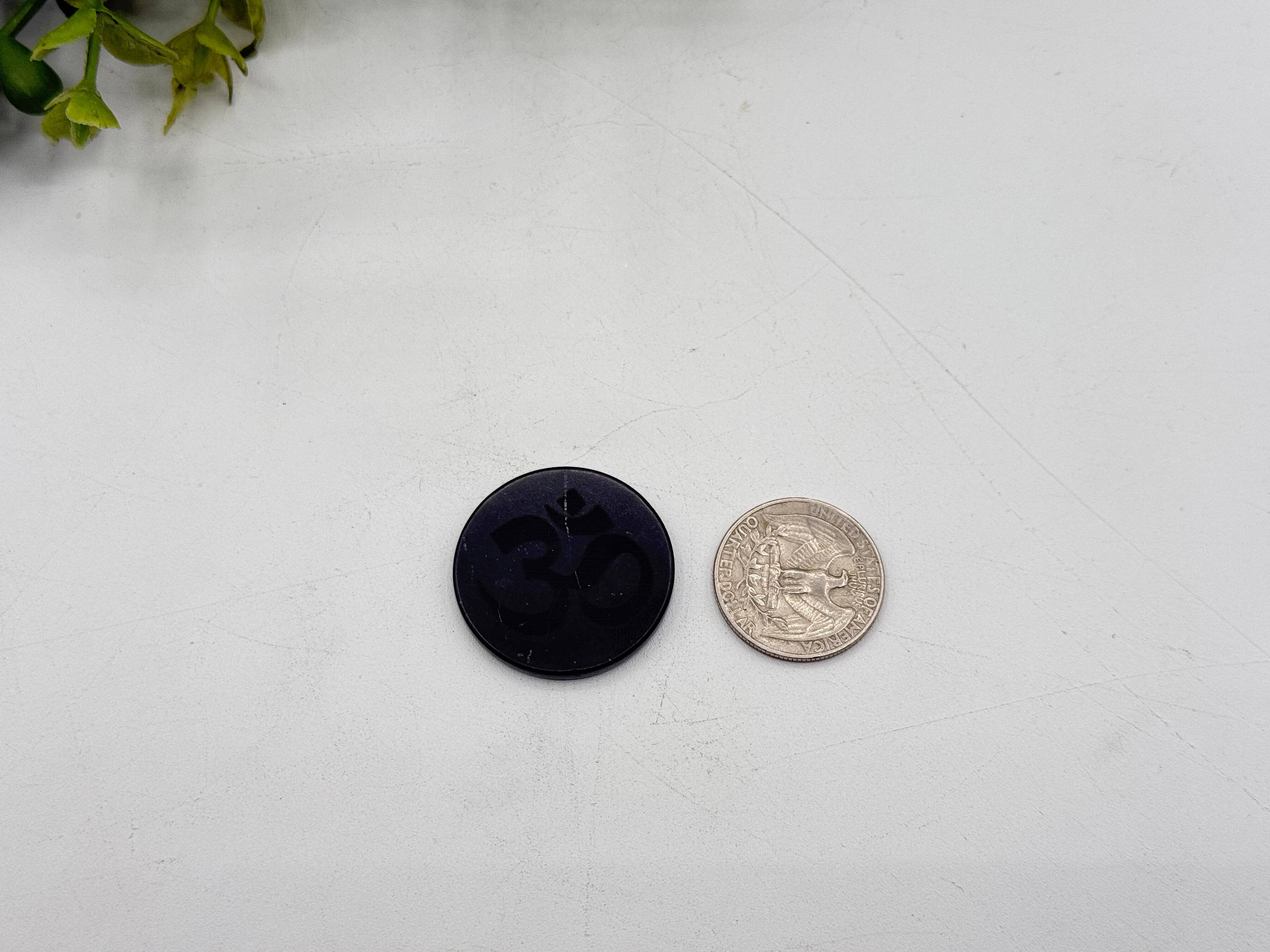 Meraki Gemstones - Wholesale Spiritual Stone/Crystal - Shungite EMF Cell Phone Tile Engraved with OM - 25mm1