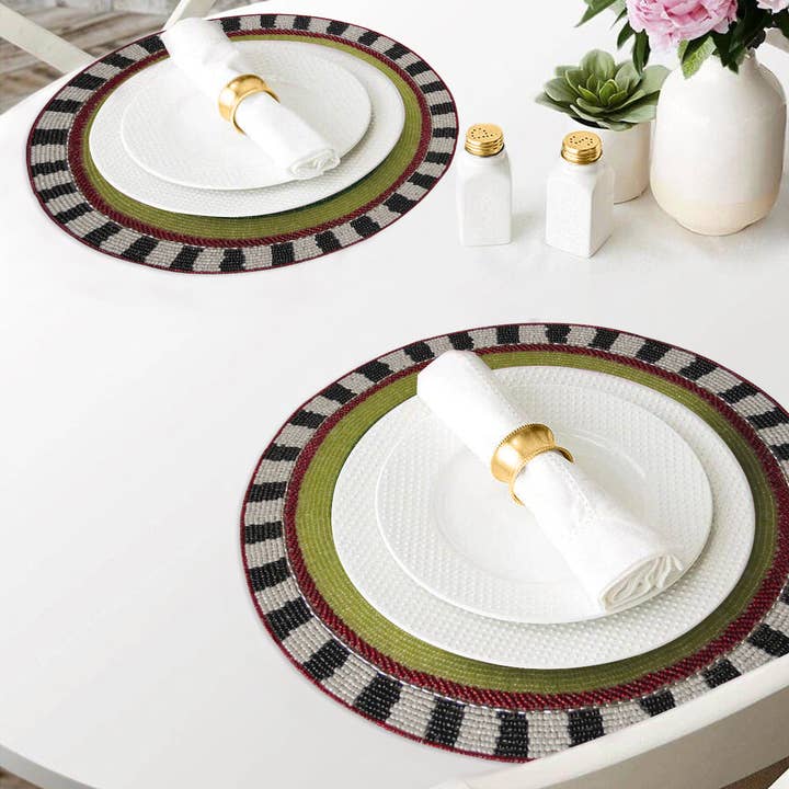 Black Red Green Beaded Placemats for Dining Table Set of 2 for wholesale on Faire5