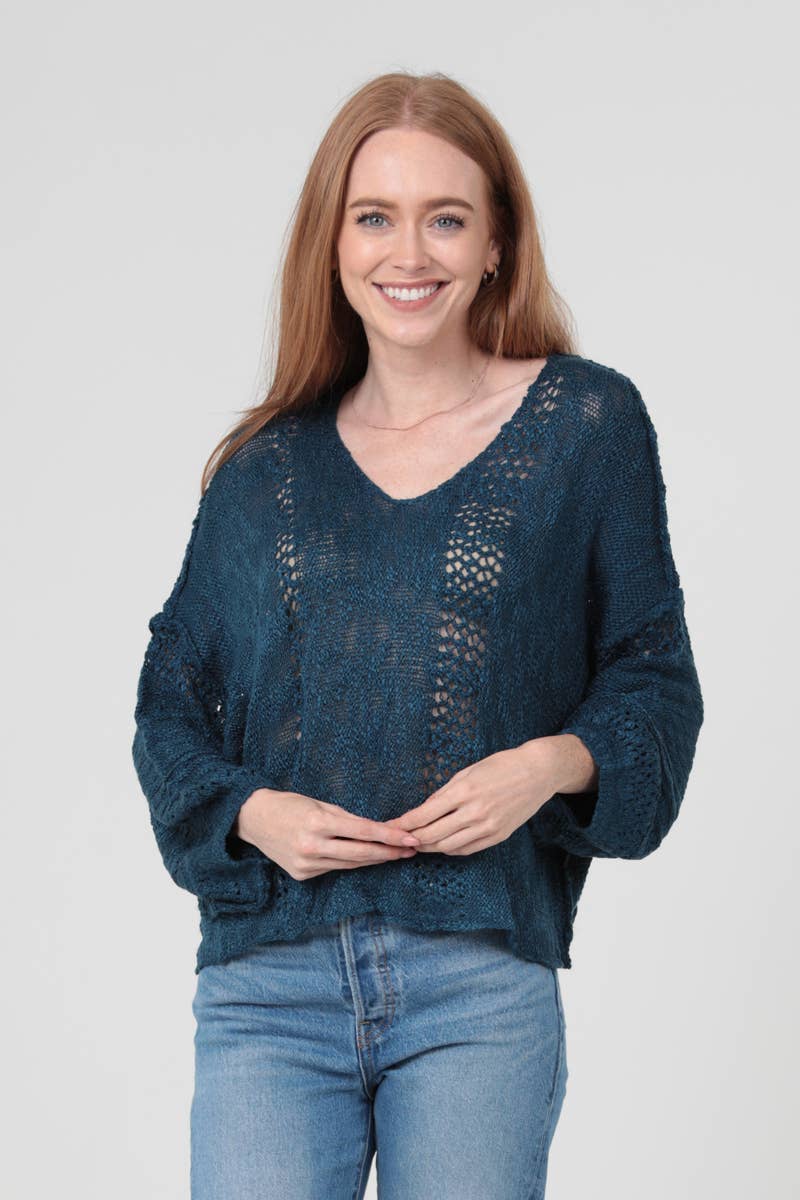 ANGIE - Wholesale Knit Sweater - Women's - XHE55-ASIS BEACHY LIGHT WEIGHT V NECK CROP PULLOVER SWEATER58