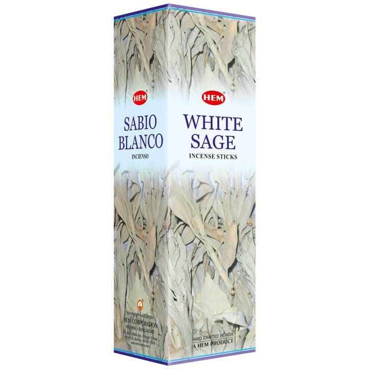 HEM WhiteSage IncenseSticks–SquarePack(25 Packs × 8 Sticks) for wholesale by Garland of Letters Bookstore