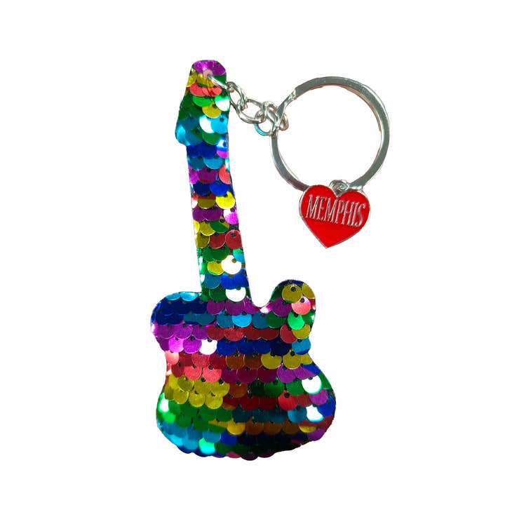 Memphis Keychain - Rainbow Sequin Guitar for wholesale by MID-SOUTH PRODUCTS