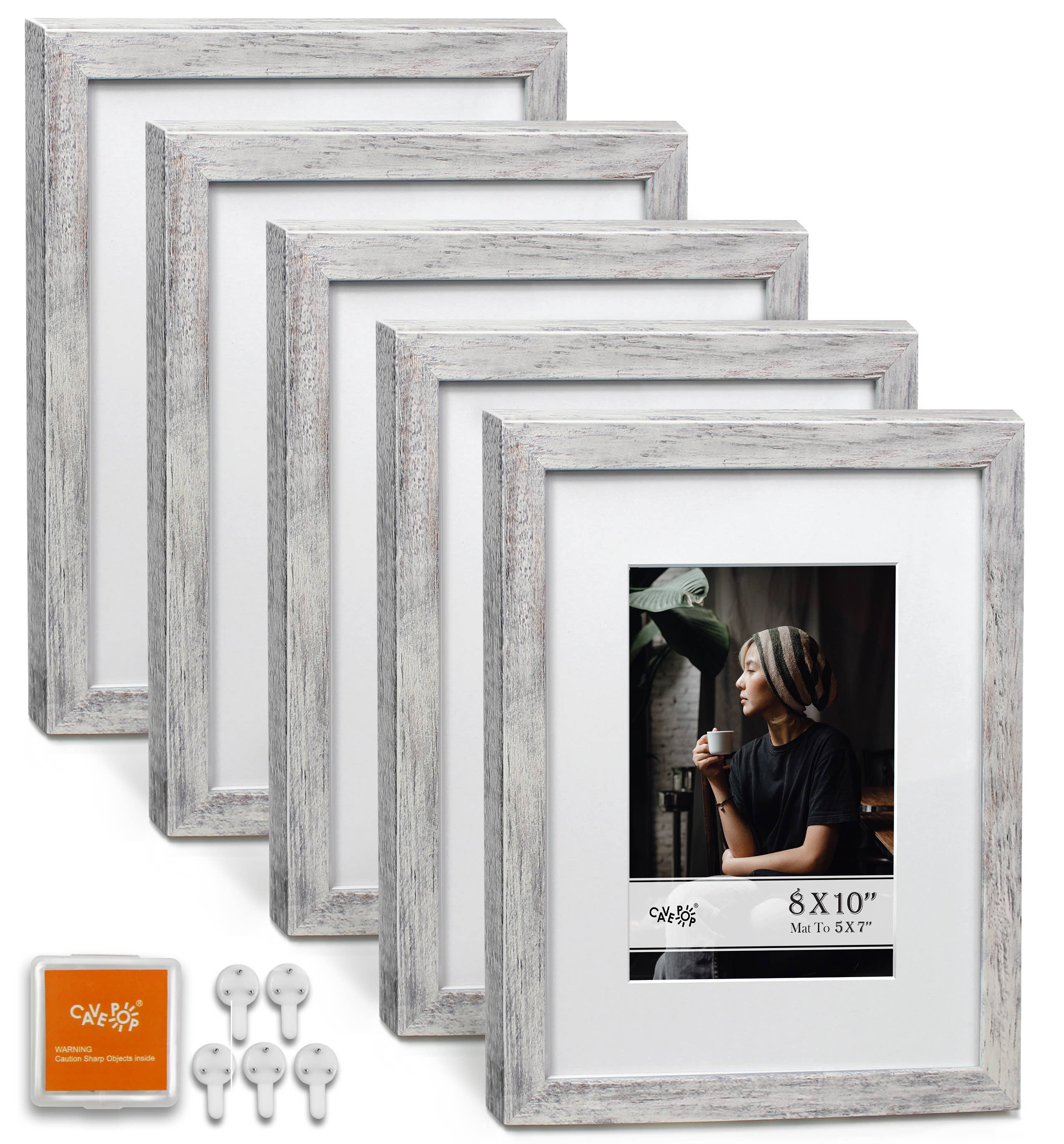 Cavepop - Wholesale Picture Frame - Wood Picture Frame Set of 5 (5" X 7" Mat; 8" X 10")5