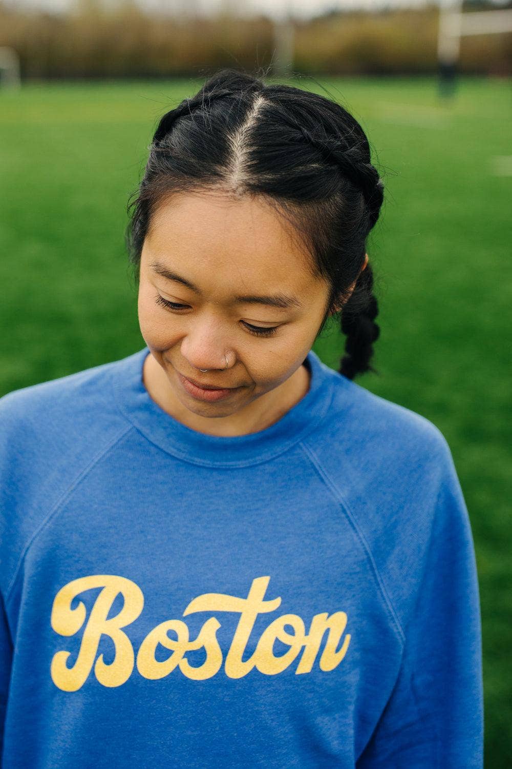 Heather Royal Blue Boston Sweatshirt for wholesale on Faire2