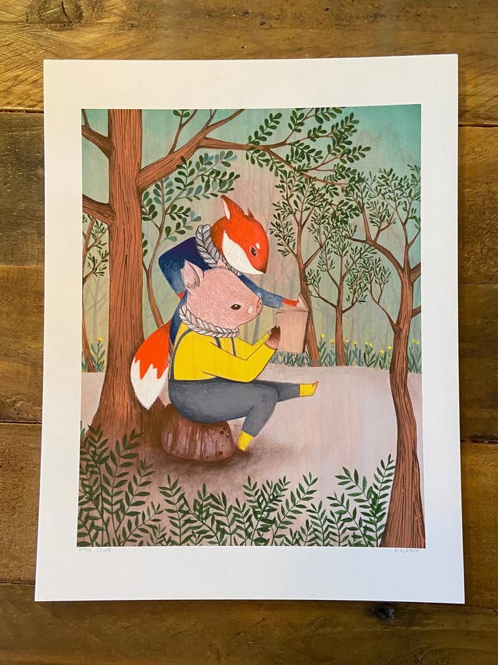 Book Club (Fox & Pig Book Club Journey Art Print) voor wholesale door Malathip