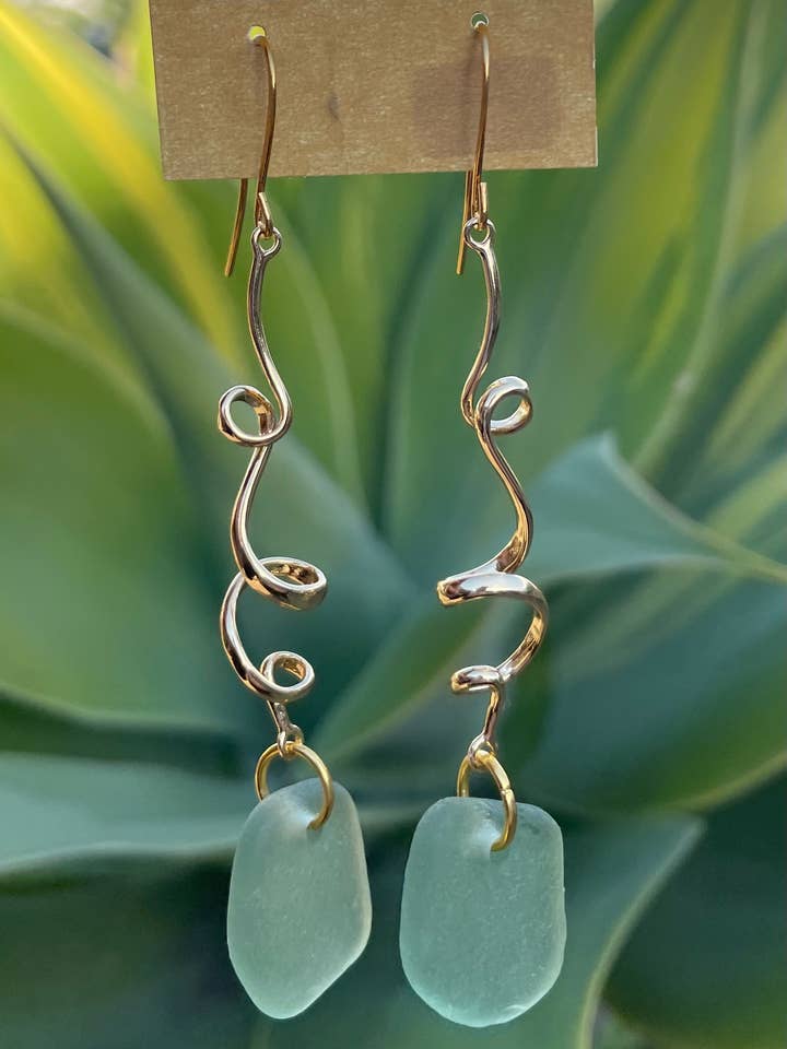 Genuine Sea Glass Brass Swirl Earrings for wholesale by Seaside treasures